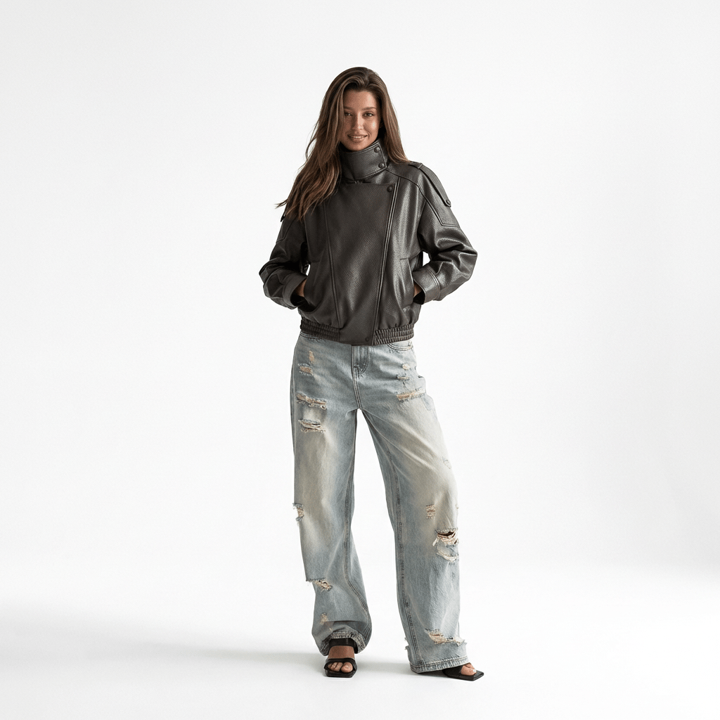 HOURS LONG SLEEVE LEATHER JACKET